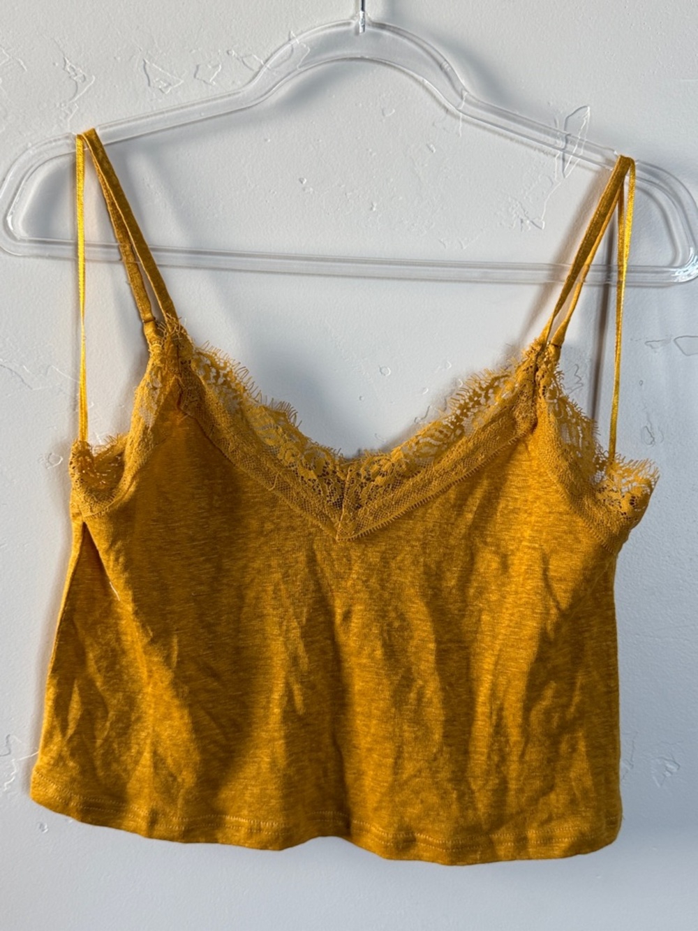 Honey Belle Linen Mustard Lace Trim Cropped Cami Tank